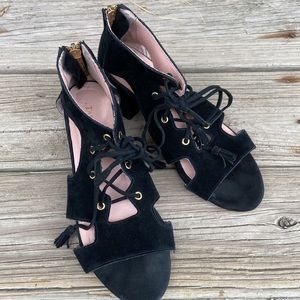 Taryn Rose Black Suede Lace Up Gladiator Sandal Women's Size 6